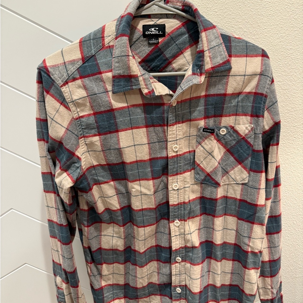 O'Neill Men's Casual Plaid Flannel Shirt - Red, Blue, Cream